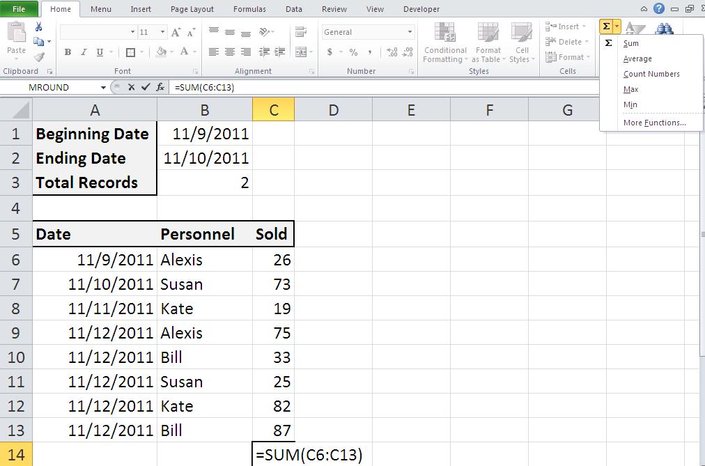 Excel pivot table summary function